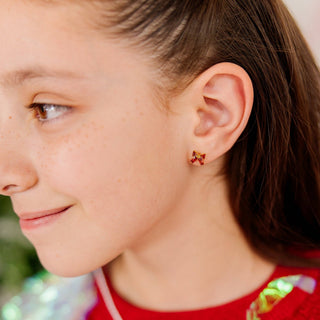 Red CZ Bow Flatback Earrings
