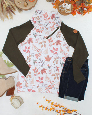 Classic Zoey ZipCowl Sweatshirt - Autumn Leaves and Olive