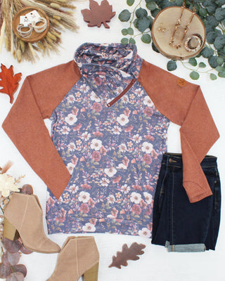 Classic Zoey ZipCowl Sweatshirt - Blushwood Floral and Terra Cotta