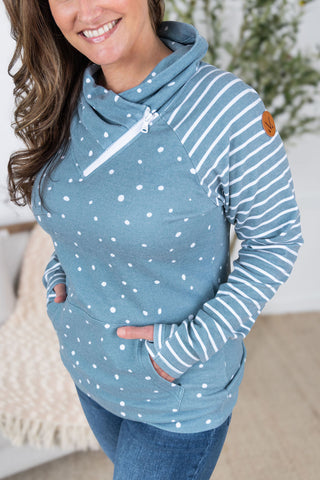 Zoey ZipCowl Sweatshirt - Teal Dots and Stripes