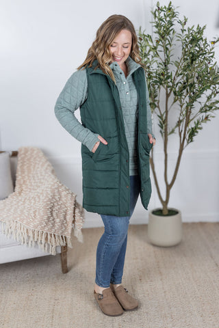 Harlow Long Vest - Hunter Green