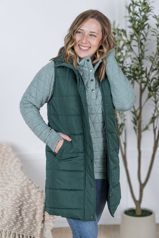 Harlow Long Vest - Hunter Green