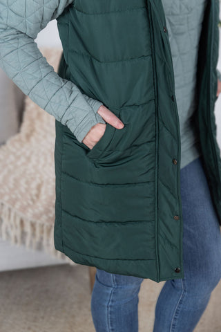 Harlow Long Vest - Hunter Green