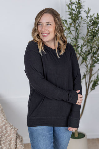 Corrine Ribbed Pullover Top - Black