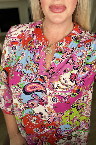 Lizzy Top in Pink Paisley Mix Print