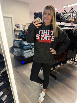 Ohio Black & Gray Leopard Stacked School Spirit Hoodie