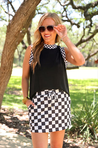 Checkmate Ribbed Tank- Black