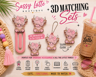 Pink Highland Cow 3D Printed Accessories