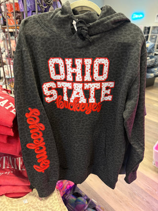 Ohio Black & Gray Leopard Stacked School Spirit Hoodie