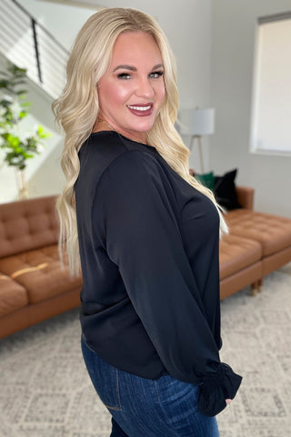 Peaceful Moments Smocked Sleeve Blouse in Black