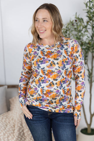 Blair Long Sleeve Top - Autumn Purple Abstract