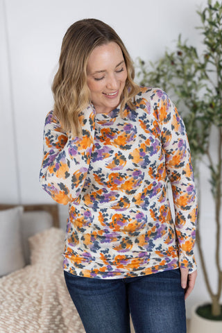 Blair Long Sleeve Top - Autumn Purple Abstract