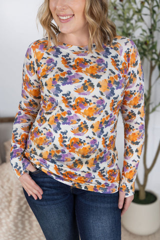 Blair Long Sleeve Top - Autumn Purple Abstract