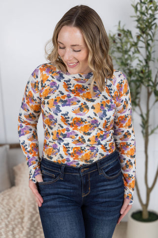 Blair Long Sleeve Top - Autumn Purple Abstract