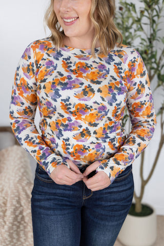 Blair Long Sleeve Top - Autumn Purple Abstract