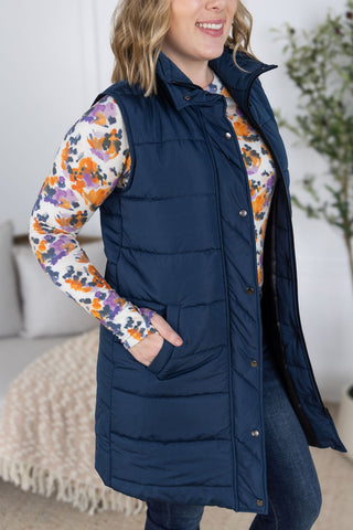 Harlow Long Vest - Navy