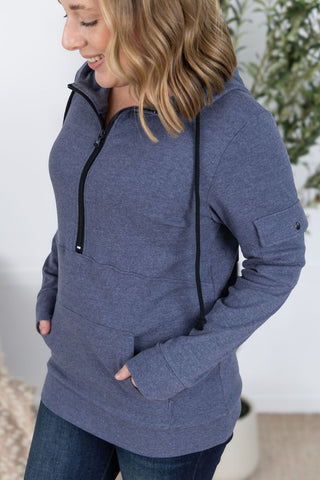 Pixie Pocket Halfzip Hoodie - Heathered Navy