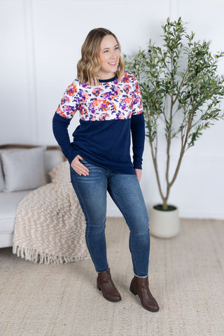 Natalie Pullover - Autumn Purple Abstract and Navy