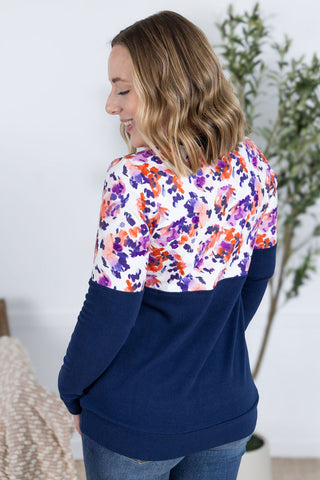 Natalie Pullover - Autumn Purple Abstract and Navy