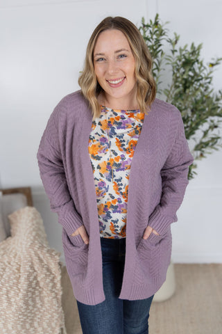 Billie Open Knit Cardigan - Dusty Purple