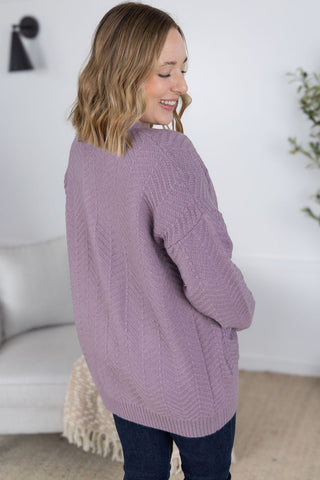 Billie Open Knit Cardigan - Dusty Purple