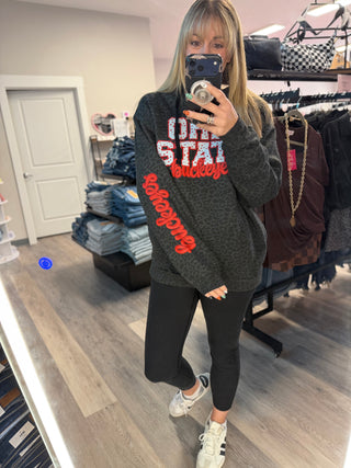 Ohio Black & Gray Leopard Stacked School Spirit Hoodie