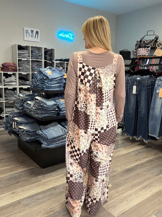Floral Patchwork Wide Leg Overalls