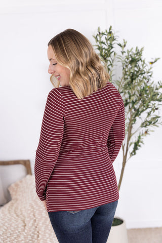 Striped Henley Long Sleeve - Burgundy