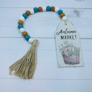 Autumn Market Beaded Wood Tag