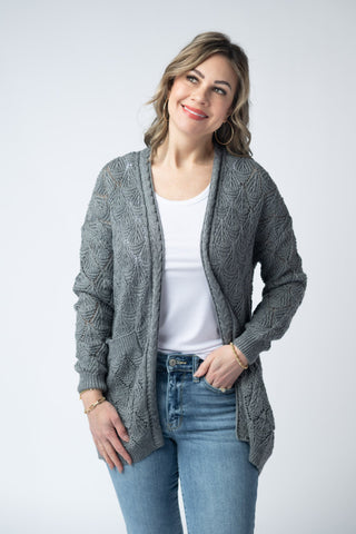 Open Knit Cardigan - Grey