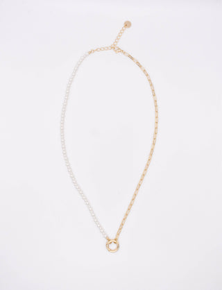 Pearl and Paperclip Chain Charm Necklace