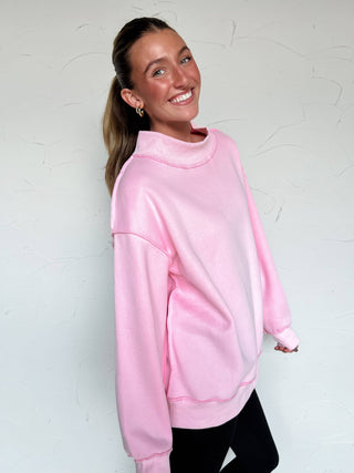 Mock Neck Sweatshirt - Baby Pink