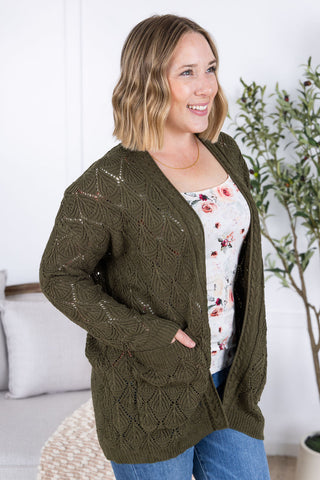 Open Knit Cardigan - Olive