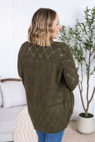 Open Knit Cardigan - Olive