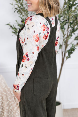 Corduroy Overalls - Olive