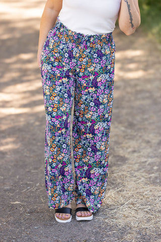 Presley Palazzo Pants - Navy and Pink Floral Mix