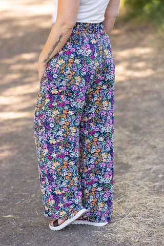 Presley Palazzo Pants - Navy and Pink Floral Mix