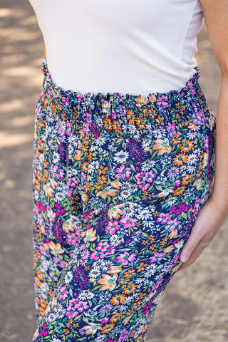 Presley Palazzo Pants - Navy and Pink Floral Mix