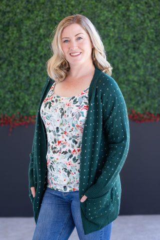 Dalilah Dot Cardigan - Forest Green