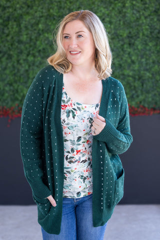 Dalilah Dot Cardigan - Forest Green