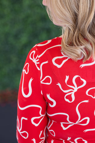Alyssa Long Sleeve Top - Red and White Ribbons