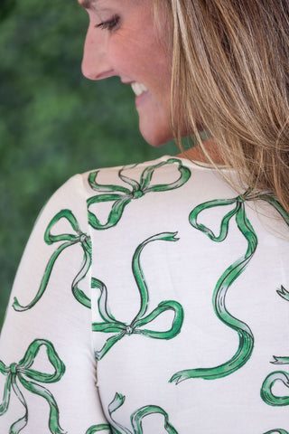 Alyssa Long Sleeve Top - Green Ribbons