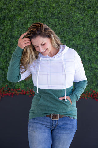 Hailey Pullover Hoodie - Mint and Red Plaid and Evergreen