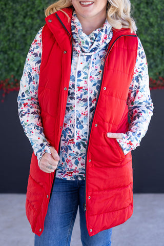 Harlow Long Vest - Red