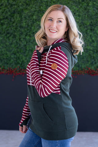 Soft Classic HalfZip Hoodie - Evergreen and Burgundy Stripes