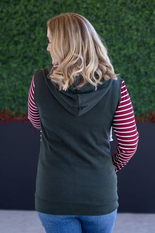 Soft Classic HalfZip Hoodie - Evergreen and Burgundy Stripes