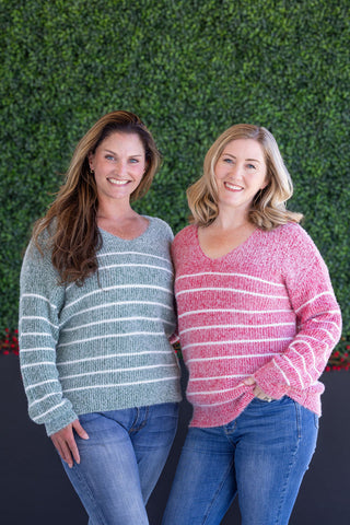 Cozy Striped Sweater - Green