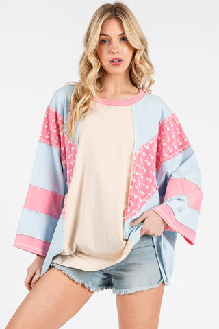 Mineral Washed Floral Patch Oversized Top