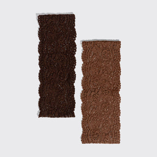 Wide Lace Elastic Headbands 2pc Set - Mocha & Chocolate