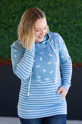 Hailey Pullover Hoodie - Teal Ribbons and Stripes